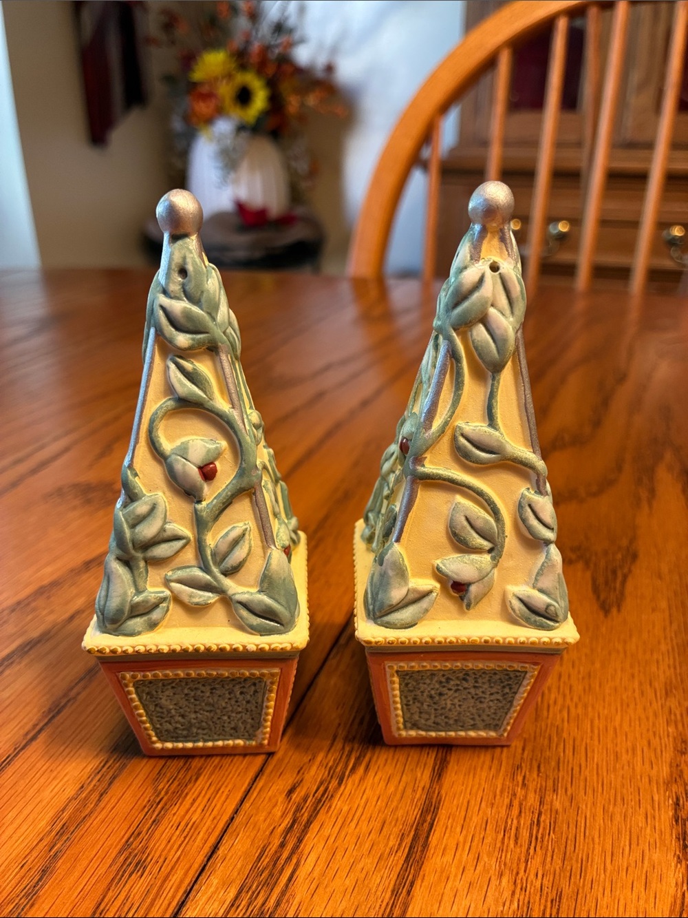 Decorative Ceramic Topiary Salt & Pepper Shakers - Cream and Sage
